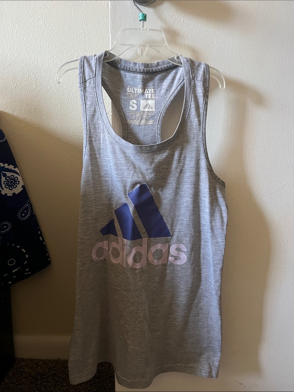 adidas Light Gray Tank with Blue and Pink Logo
